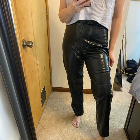 1980s Black Snake Skin Pleather High Waisted Pants - Picture 4 of 13